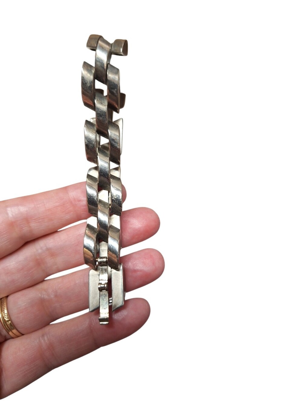 825 Silver Interlocking Link Bracelet 7.25 inches Vintage Statement Piece
